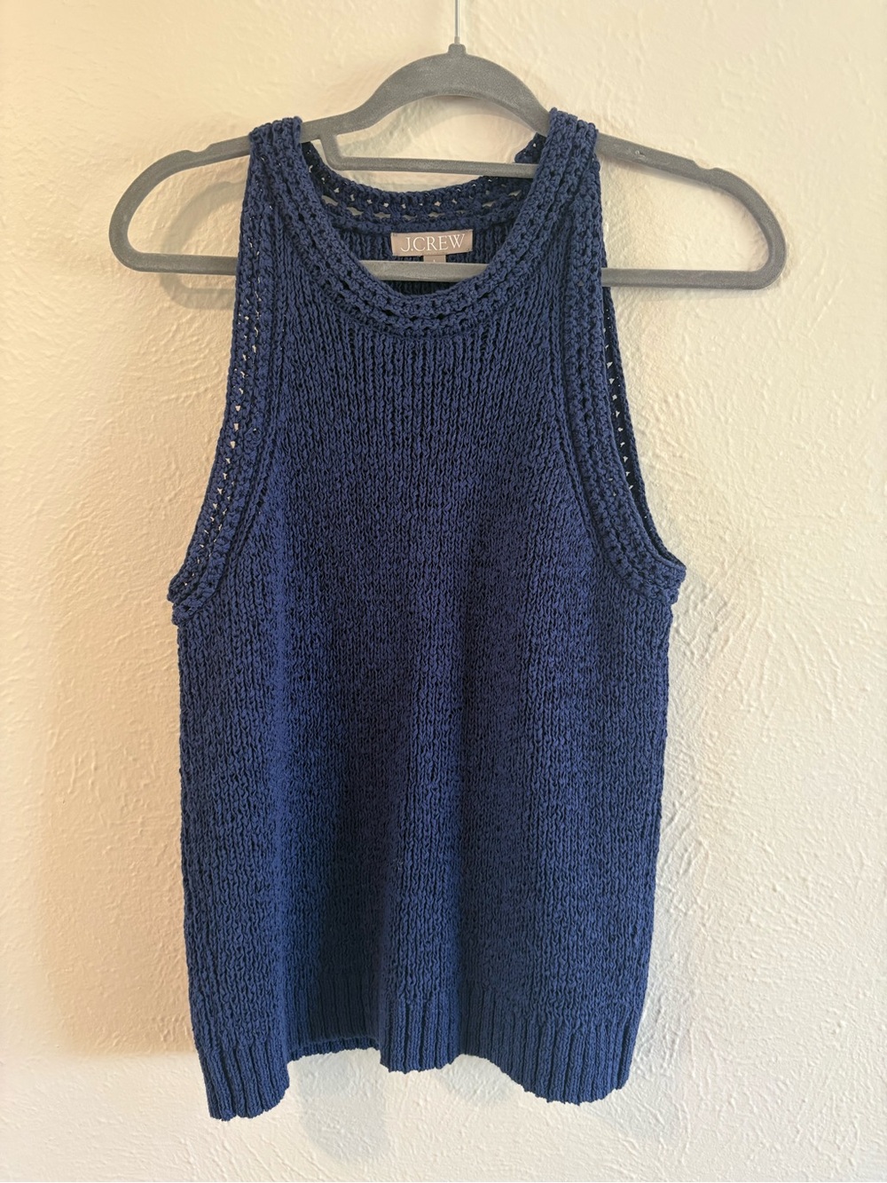 J.Crew Navy Open Knit Sleeveless Sweater Tank Top Size L